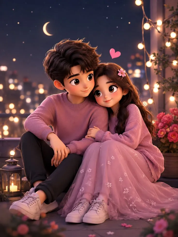 Cute Cartoon Couple Photo